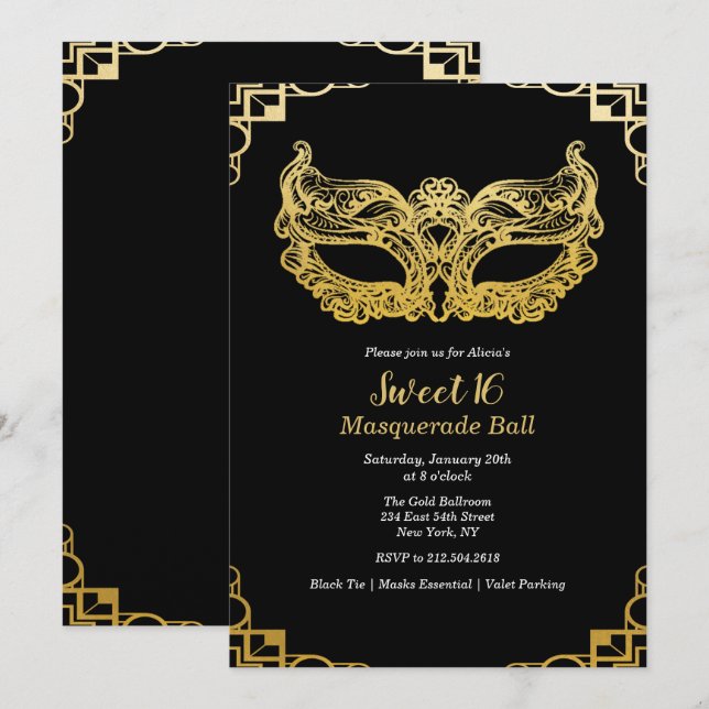 Sweet 16 Masquerade Ball Invitation (Devant / Derrière)