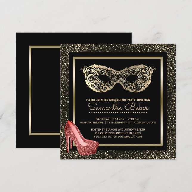 Sweet 16 Masquerade Ball| Rosa Gold 16 . Geburtsta Einladung (Vorne/Hinten)