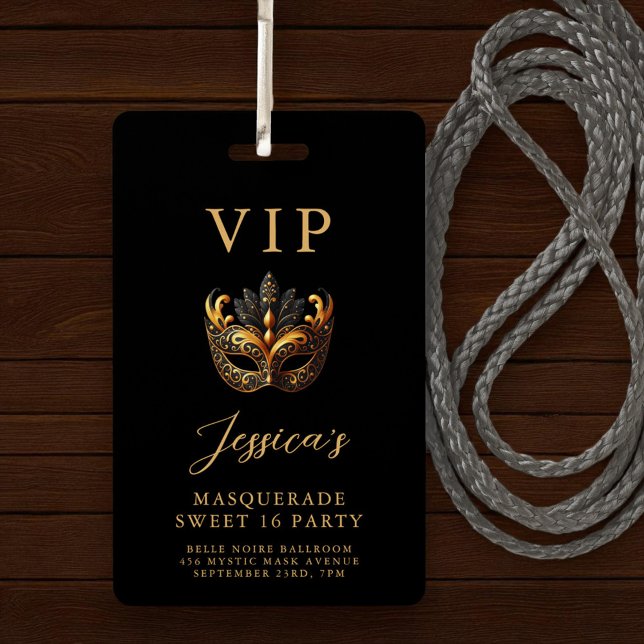 Sweet 16 Masquerade Black Gold VIP Invitation Ausweis (Von Creator hochgeladen)