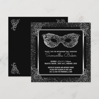 Sweet 16 Masquerade Party| 16 . Geburtstag Silber Einladung