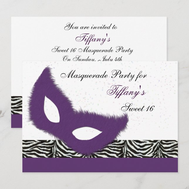 Sweet 16 Masquerade party Invitation (Devant / Derrière)