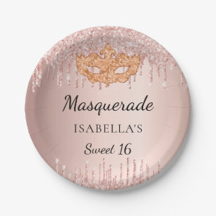 Sweet 16 masquerade Rose Gold Glitzer Tropfen Part Pappteller