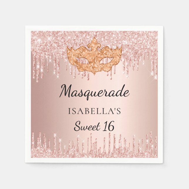 Sweet 16 masquerade Rose Gold Glitzer Tropfen Part Serviette (Vorderseite)
