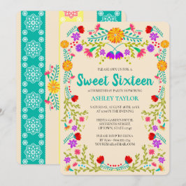 Sweet 16 Mexican Fiesta Papel Picado Champagne Einladung