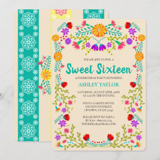 Sweet 16 Mexican Fiesta Papel Picado Champagne Einladung