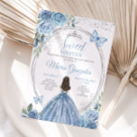 Sweet 16 Mis Quince Dusty Blue & Silver Floral Einladung<br><div class="desc">Dusty Blue & Silver Floral Quinceñera Einladung Mis Quince Anos,  15. Geburtstag.</div>