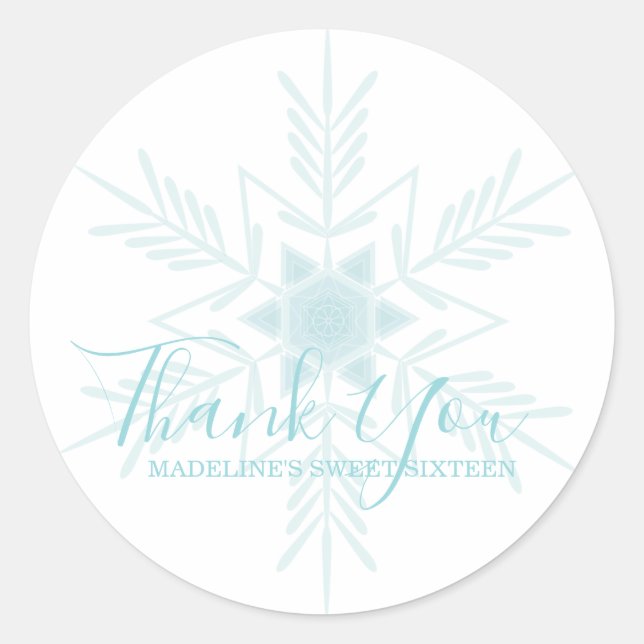SWEET 16 Moderne blaue WINTER WONDERLAND Gunst Runder Aufkleber (Vorderseite)