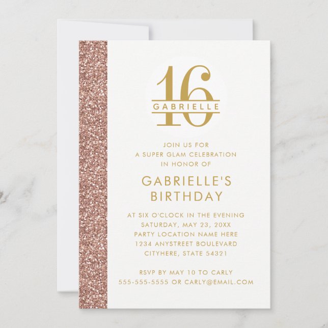 Sweet 16 Moderne Elegante Rose Gold Pink Glitzer Einladung (Vorderseite)