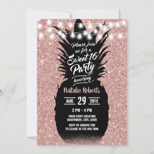 Sweet 16 Moderne Rose Gold Glitzer Ananas Einladung