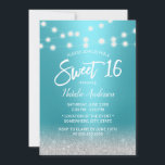 Sweet 16 Moderner Türkis & Silver Glitzer Einladung<br><div class="desc">Sweet 16 Moderne Türkis & Silver Glitzer String Lights Einladungen.</div>
