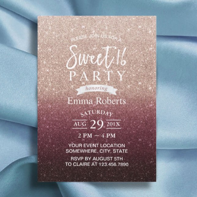 Sweet 16 Modernes Burgund & Rose Gold Ombre Einladung (Von Creator hochgeladen)