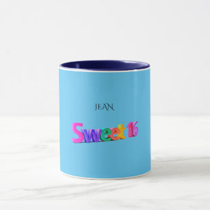 Sweet 16 mug combo/nom personnalisé, bleu clair/ma