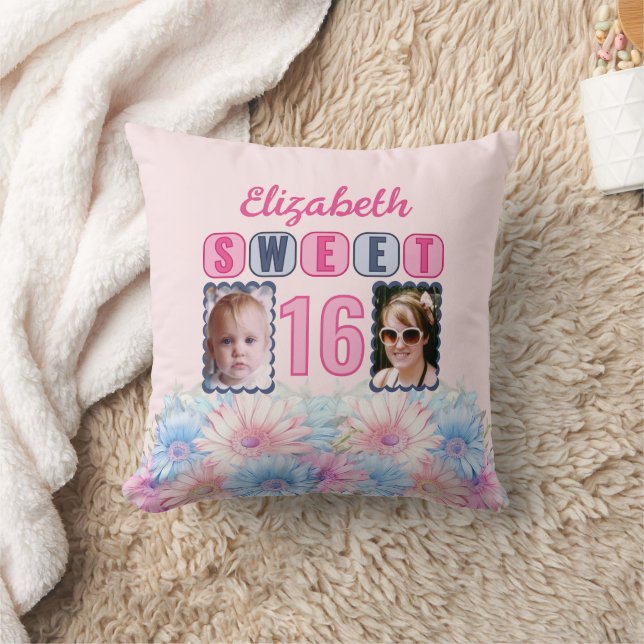 Sweet 16 name 2 Fotos gerbera Blume pink Kissen (Decke)
