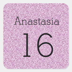Sweet 16 Name Age Black & Lila Glitzer Glitzern Quadratischer Aufkleber