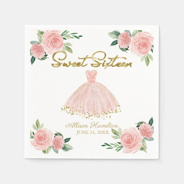 Sweet 16 Napkins Blush Gown Pink Floral Serviette (Vorderseite)
