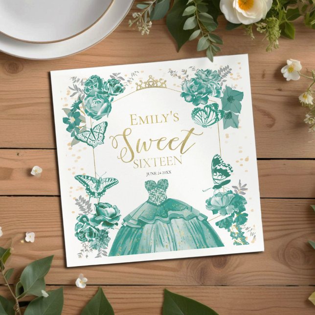 Sweet 16 Napkins Butterfly Emerald Green Dress Serviette (Von Creator hochgeladen)