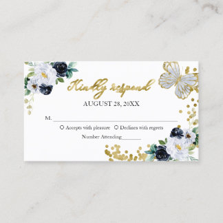 Sweet 16 Navy Blue Floral Butterfly UAWG Umschließ Visitenkarte