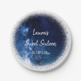 Sweet 16 Navy Blue Glitzer Paper Plate Pappteller