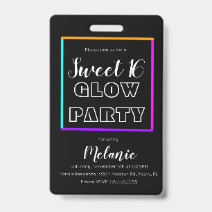 Sweet 16 Neon Glow in the Dark Birthday Pass ID Ausweis