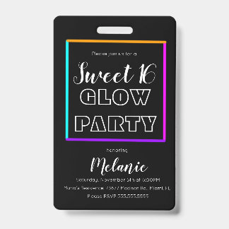 Sweet 16 Neon Glow in the Dark Birthday Pass ID Ausweis