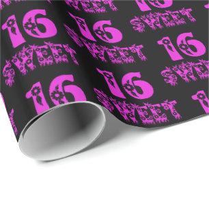 Sweet 16 Niedlich Floral Hot Pink Typografie Geschenkpapier