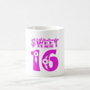Sweet 16 Niedlich florale Typografie Hot Pink Text Kaffeetasse