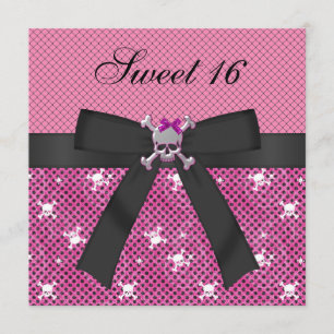 Sweet 16 Niedlich Skulls & Polka Dots Pink Invites Einladung