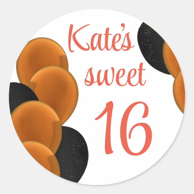 Sweet 16 Orange Black Simple Runder Aufkleber (Vorderseite)