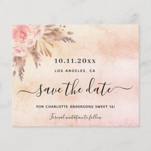 Sweet 16 Pampas blush Budget Save the Date Flyer
