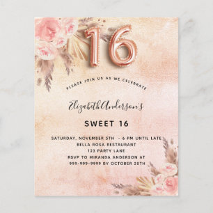 Sweet 16 Pampas Gras Rose Gold Einladung Flyer