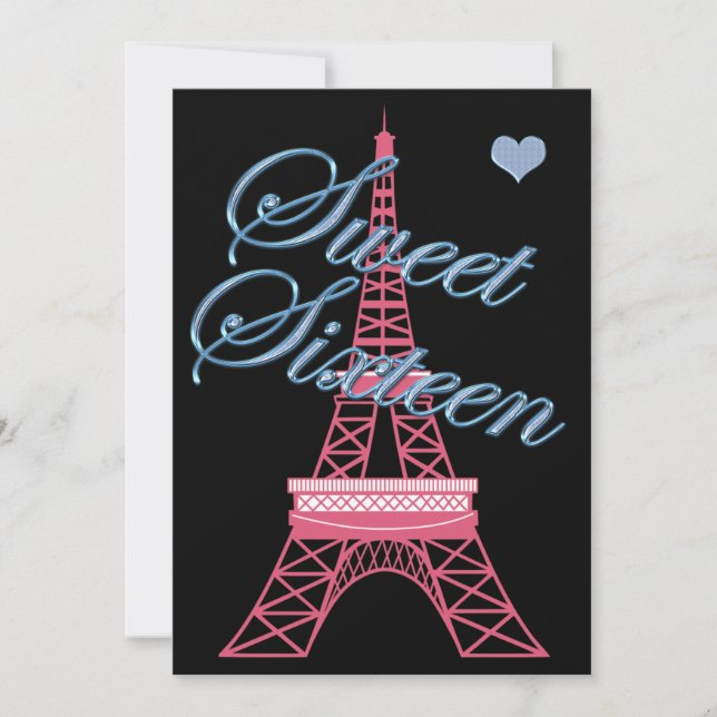 Sweet 16 Paris Tour Eiffel Invitation Anniversaire (Devant)