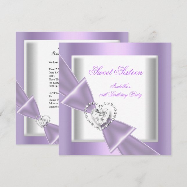 Sweet 16 Party 16 . Geburtstag Lilac White Einladung (Vorne/Hinten)