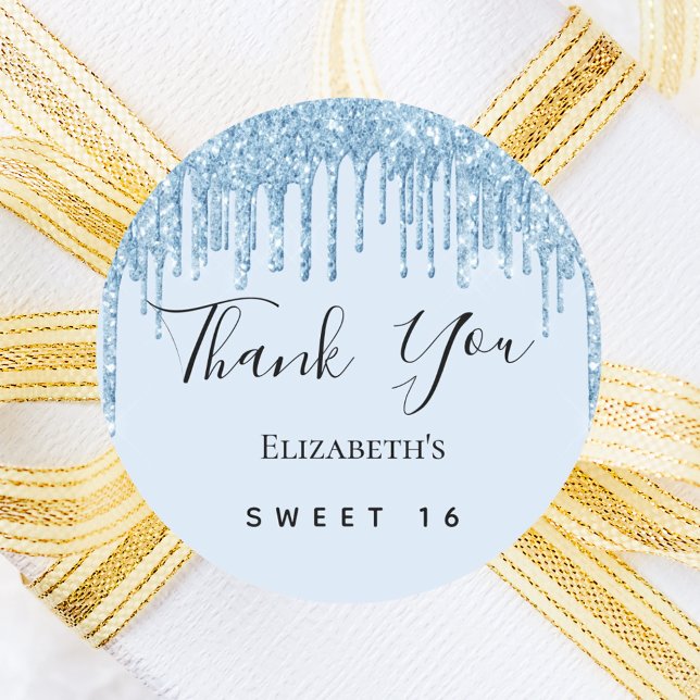 Sweet 16 Party Baby Blue Glitzer Vielen Dank Runder Aufkleber (Von Creator hochgeladen)