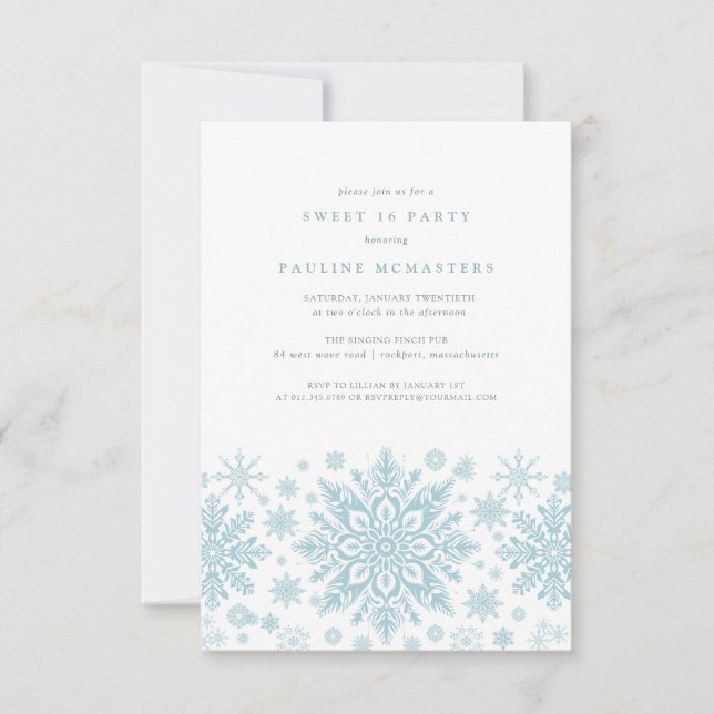 Sweet 16 Party Blue White Snowflake Winter Einladung (Vorderseite)