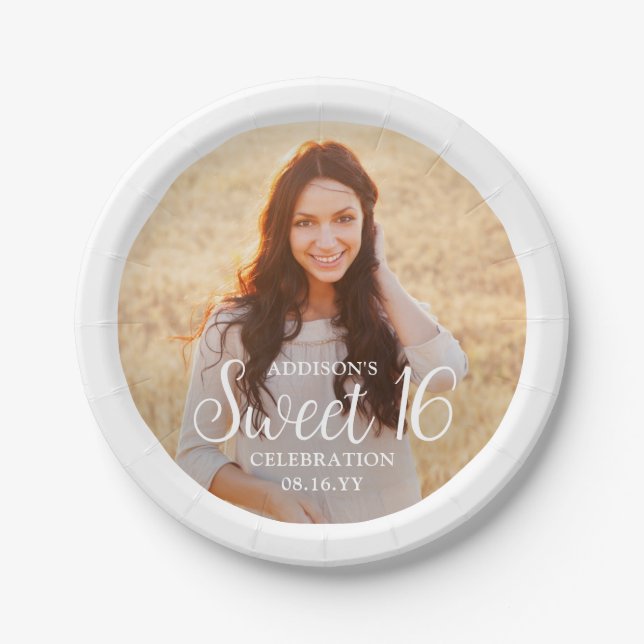 Sweet 16 Party Chic Trendy Script & Foto Modern Pappteller (Vorderseite)