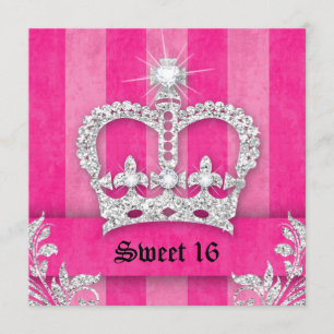 Sweet 16 Party Einladen Rosa Streifen Kronen Tiara Einladung
