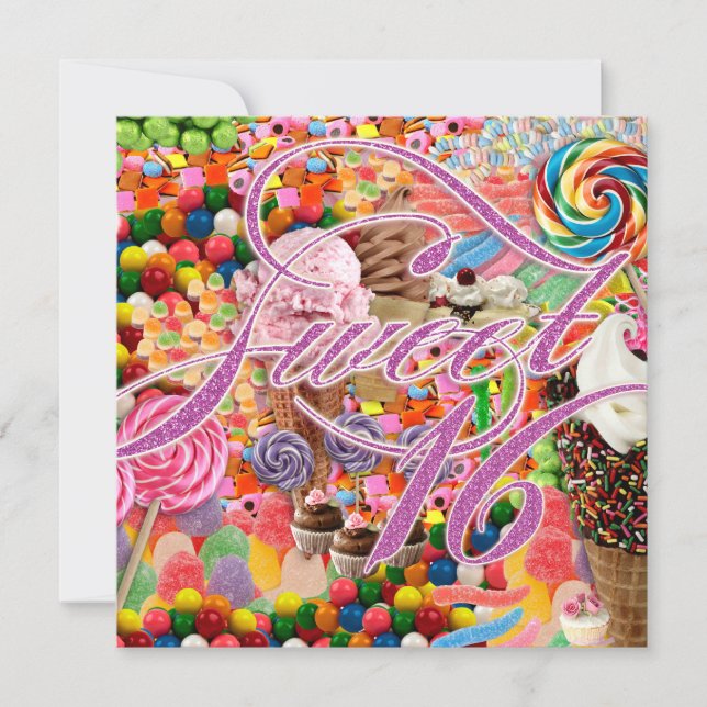 Sweet 16 Party Einladend Candy Pink Glitzer Einladung (Vorderseite)