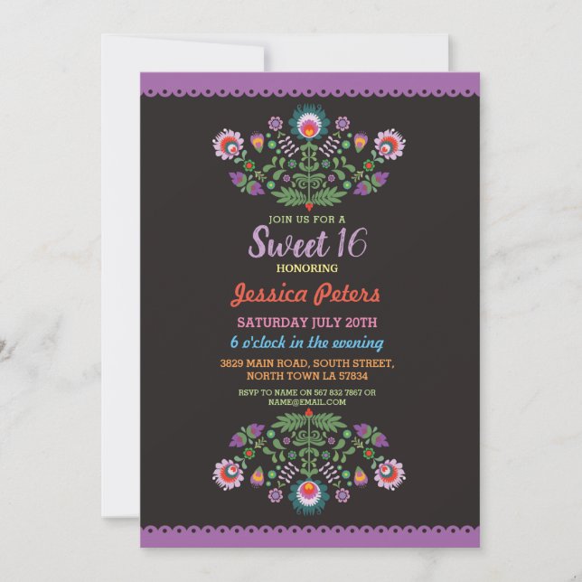 Sweet 16 Party Floral Fiesta Mexikanischer Geburts Einladung (Vorderseite)
