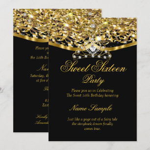 Sweet 16 Party Glitzer Gold Black Einladung