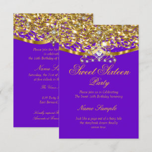 Sweet 16 Party Glitzer Lila Gold Einladung