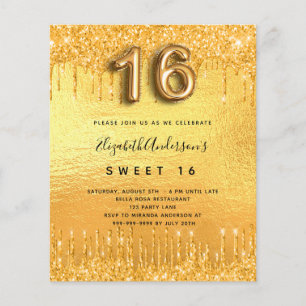 Sweet 16 Party Gold Glitzer Tropfen Einladung