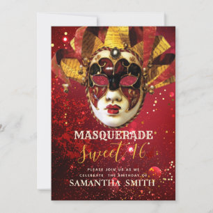 Sweet 16 Party Gold Masquerade Maske Einladung
