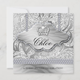 Sweet 16 Party Grad White Crown Jewelry Blätter Einladung