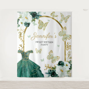 Sweet 16 Party Hintergrund - Schmetterling Blumene Wandteppich