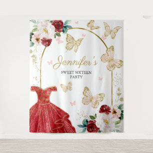 Sweet 16 Party Hintergrund - Schmetterlingsblumenk Wandteppich