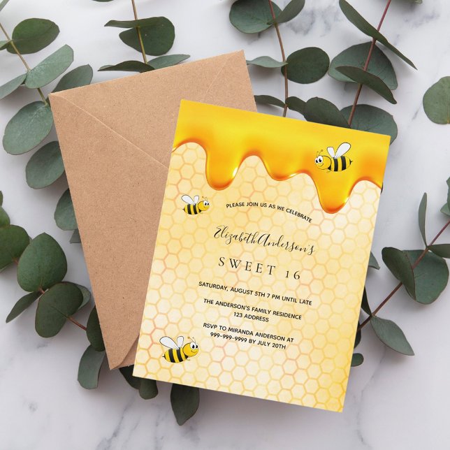 Sweet 16 Party Honigwabenkrauben Einladung Postkarte (Von Creator hochgeladen)