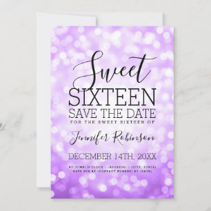 Sweet 16 Party Lila Glitzer Lights Save The Date