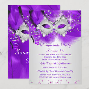 Sweet 16 Party Maske Lila Silbermasquerade Einladung