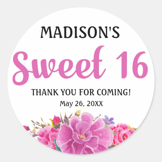 Sweet 16 Party Personalisiert Danke Aufkleber (Vorderseite)