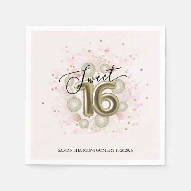 Sweet 16 Party Pink Gold Confetti Serviette (Vorderseite)
